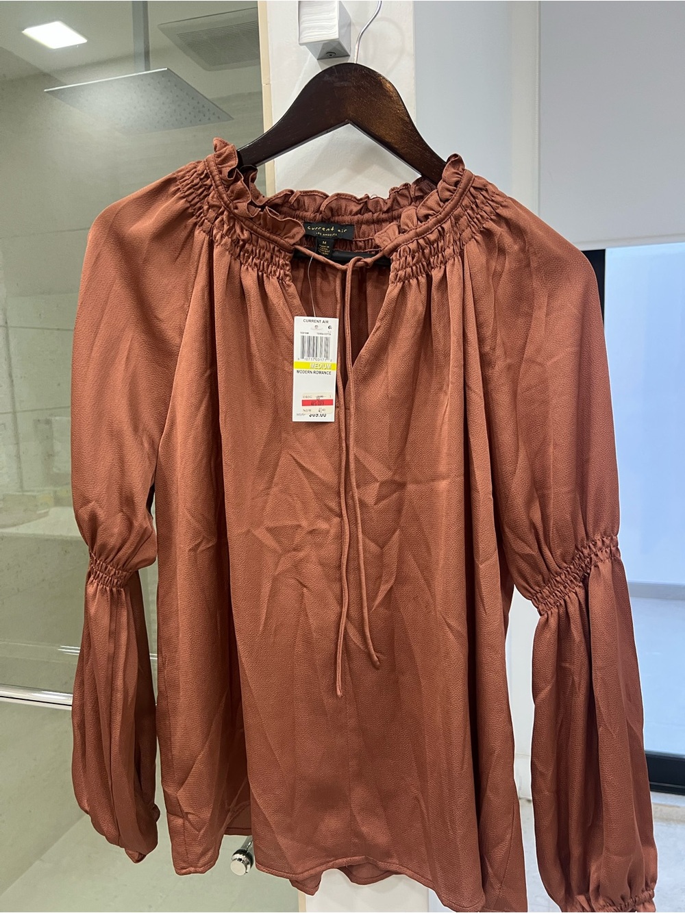 Current Air Rust Smocked-Neck Peasant Blouse